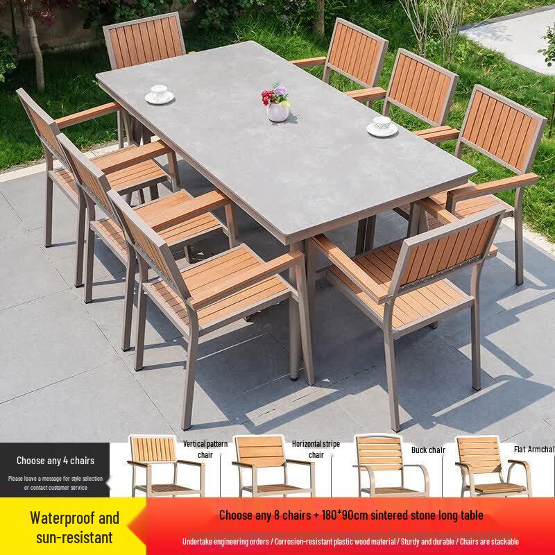 JINGGENG Outdoor Plastic Wood Table and Chair Set