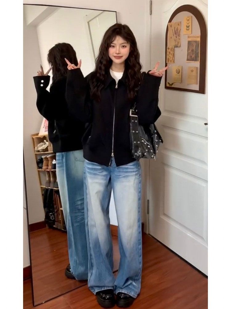 

Джинсы деним женские на фигуру типа «груша» с широкими штанинами, на год, весна и осень, меньшего размера, прямые, зауженные, с высокой посадкой, повседневные брюки, длинные джинсовые брюки 4XL