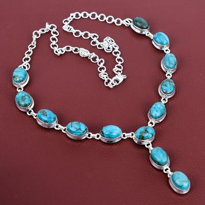 Tibetan Turquoise Necklace 925 Sterling Silver Necklace Adjustable Chain Necklace Decent Jewelry Handmade Gemstone Necklace Gifts for Friend