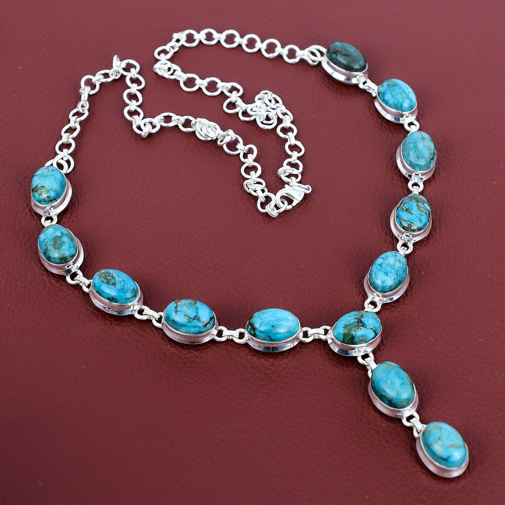 Tibetan turquoise necklace 925 sterling silver necklace adjustable chain necklace decent jewelry handmade gemstone necklace gifts for friend Adjustable