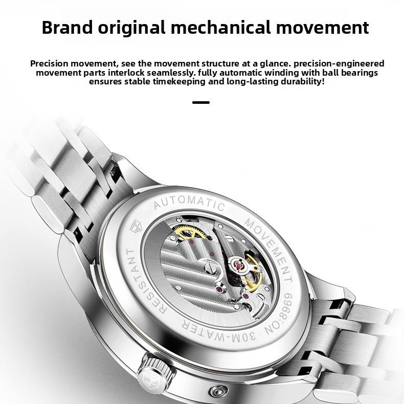 JINSHIDUN Fully Automatic Mechanical Watch Moon Phase Three-hand Men's Wristwatch