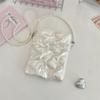 Pu Bow Padded Cotton Messenger Small Bag Mobile Phone Bag Pearl Chain Bag Portable Mini Cosmetic Bag