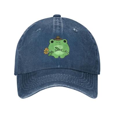 Süßer Frosch Blume Verstellbar Gewaschener Denim Baumwolle Flaches Profil Mann Papa Trucker Hut Eng Anliegende Baseball Kappe für Männer Unisex Kopfbedeckung