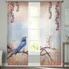 Blue Bird On A Flowered Branch Chiffon Sheer Curtains For Living Room Bedroom Decoration Window Tulle Curtains Drapes