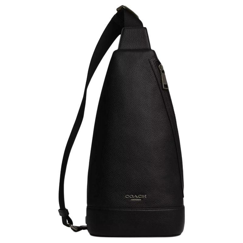 

COACH Dominic 18 brand logo zipper closure refined pebbled leather chest bag small size unisex couple size black чёрный