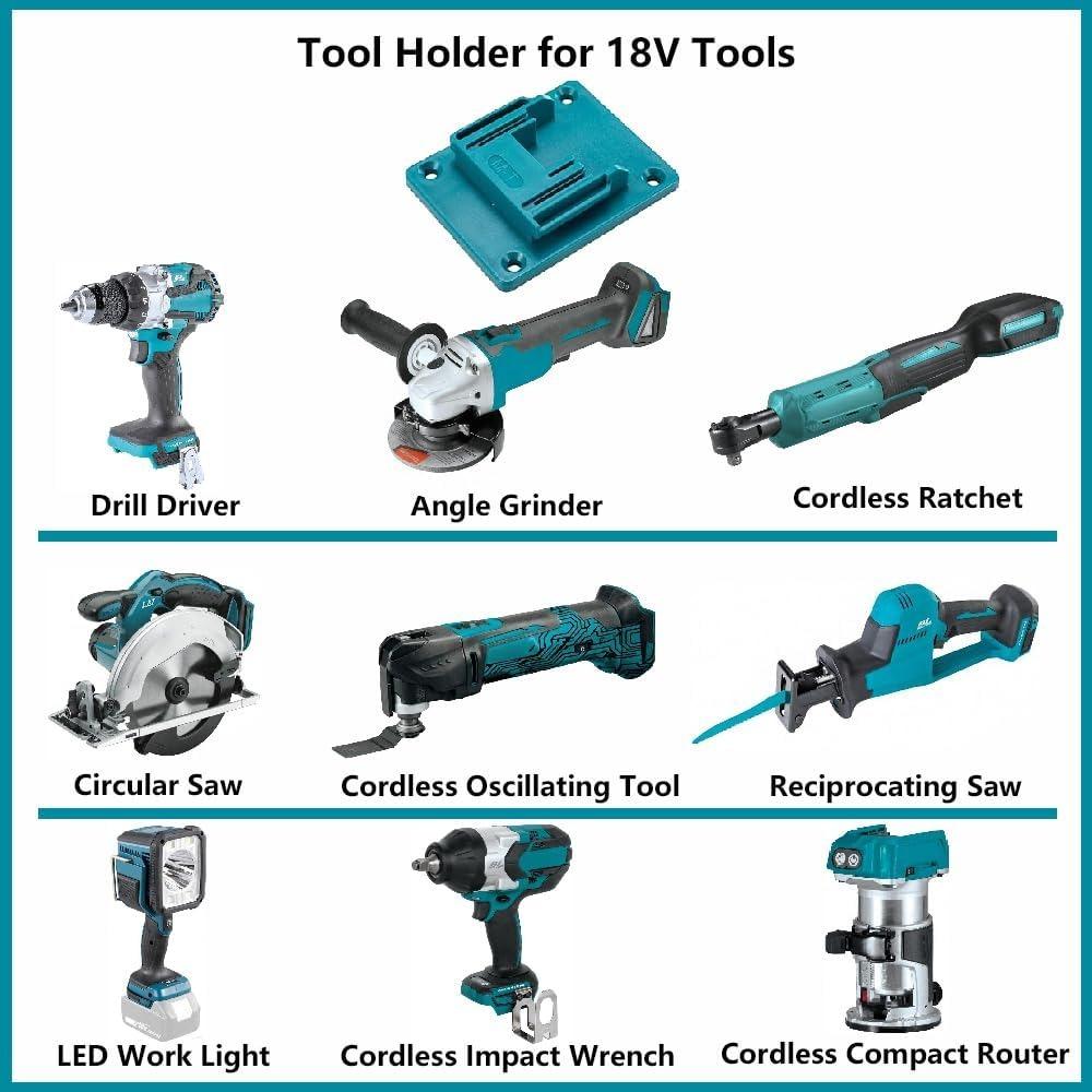 12pcs Tool Holders Wall Mount Compatible with 18V Battery Drill Tool
