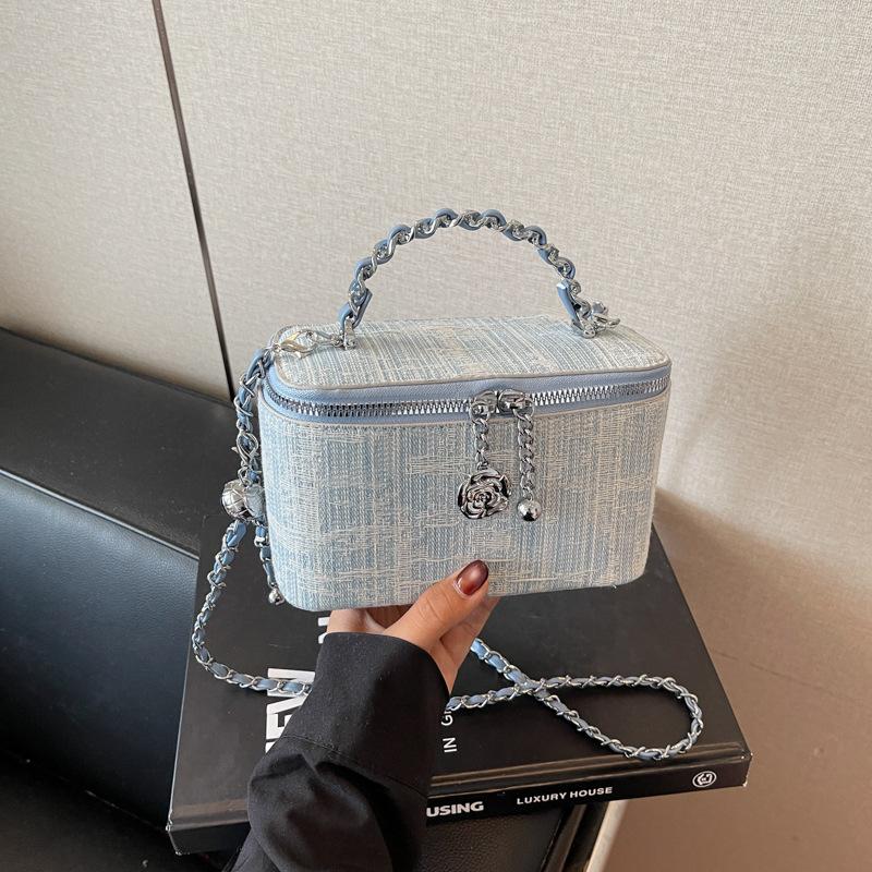 High Sense Versatile Trend Casual Fashion Box Bag Women's Summer Denim Striped Blue Messenger Bag