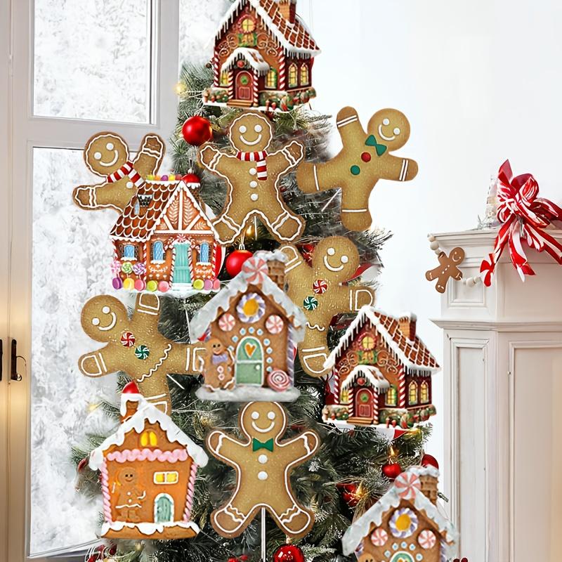 Décorations Sapin de Noël Picks Grand Bonhomme en Pain d'Épice Maison en Bonbons Sucette Picks de Noël pour Arbre Mignons Picks Bonbons Ornements