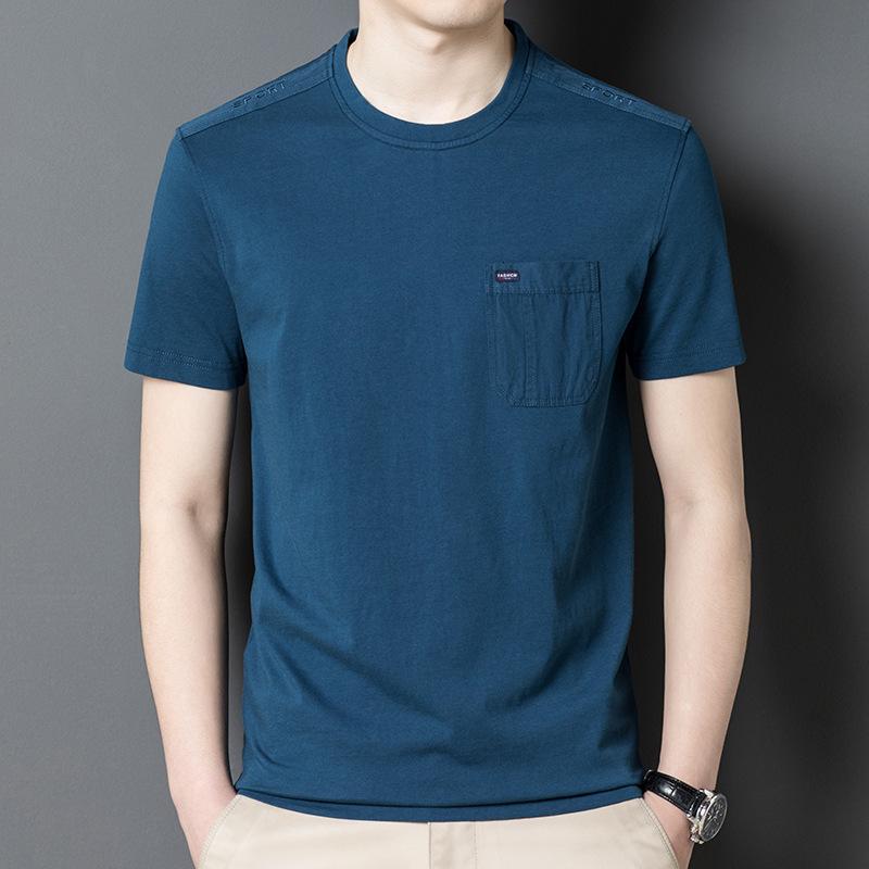 Letní Nové Pánské Bavlněné Jednobarevné Ležérní Pánské Kapsičkové Top pro Mladé a Středního Věku