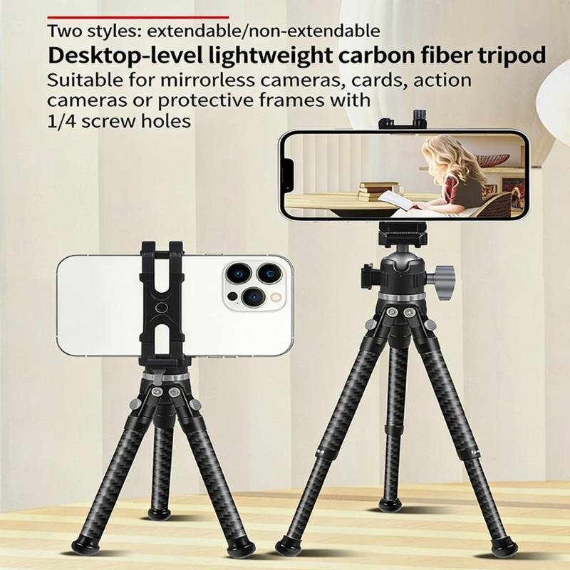 Lightweight Carbon Fiber Mini Tripod For Mobile Camera DSLR 1/4 Inch Screw Stable Base Phone Stand Mount