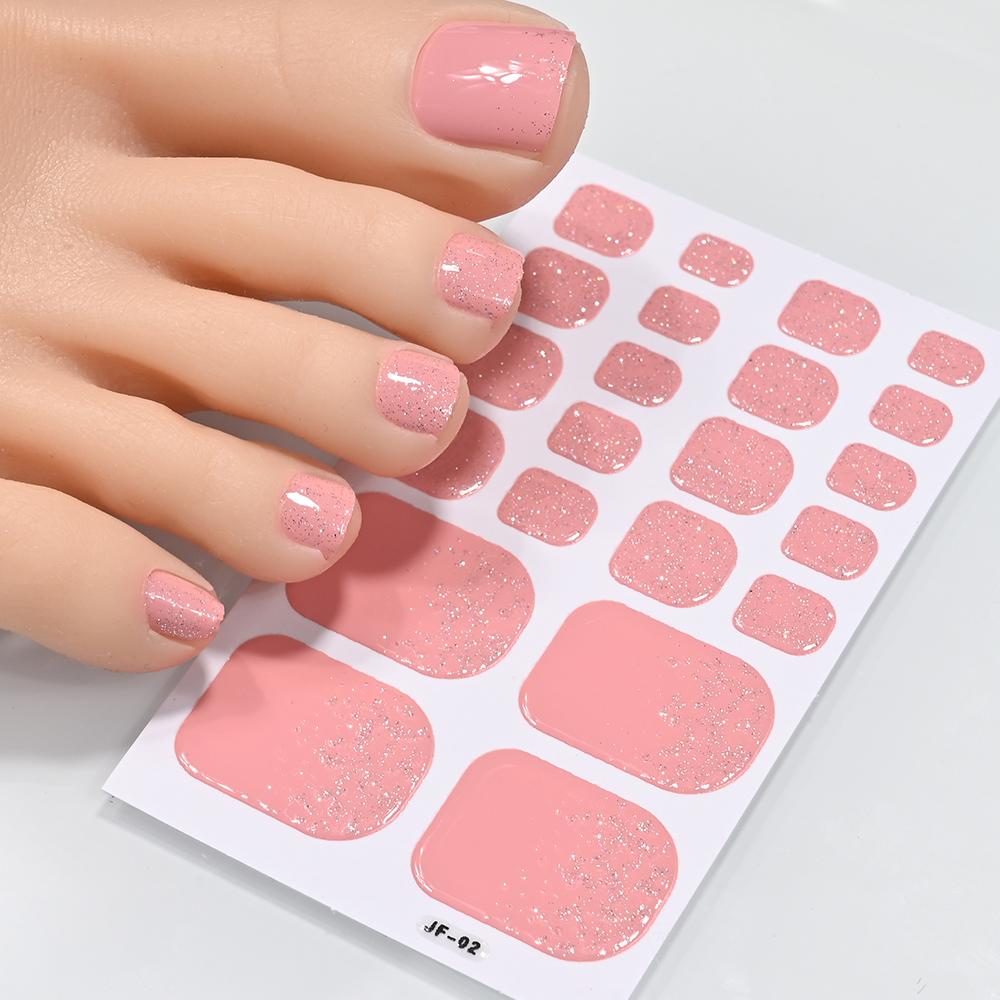22tips/Sheet Glittering Toenails Manicure Art Decals Baking Free Toe Nail Stickers Full Cover Removable Adhesive DIY Nail Patch*