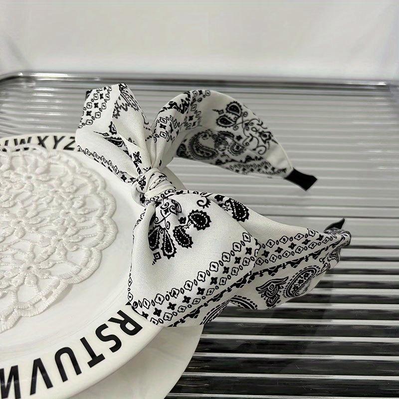 Boho Floral Print Headbands Bow Wide Brimmed Head Hoop For Women Vintage Elegant Headwear Cross Knot Hair Hoop For Vocation