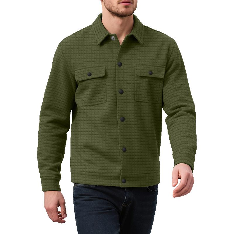 Men's Small Checkered Jacquard Knit Button Pocket Jacket, Spring and Autumn Warm Business Style Top