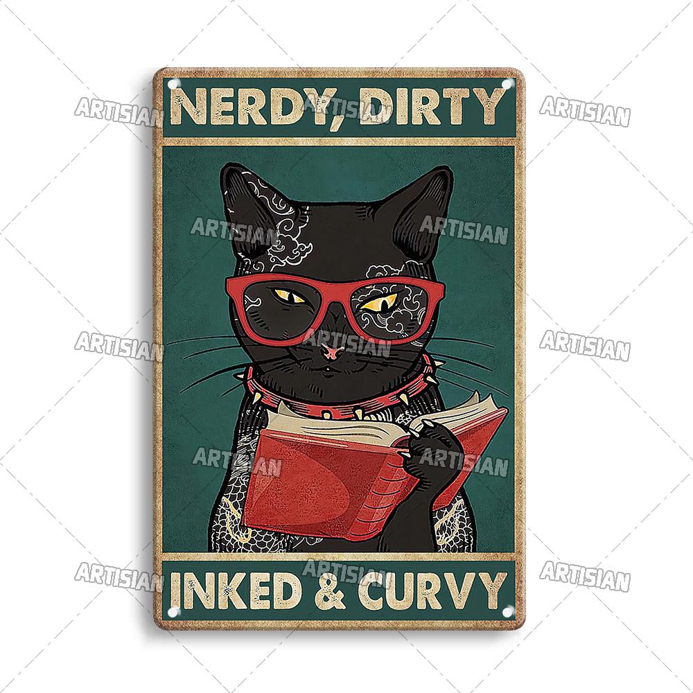 Pôster de Metal Retrô Gato Preto Artista Animal de Estimação Engraçado Vintage Decorativo Placa de Estanho Garagem Bar Pub Clube Cozinha Casa Decoração de Parede Caverna do Homem