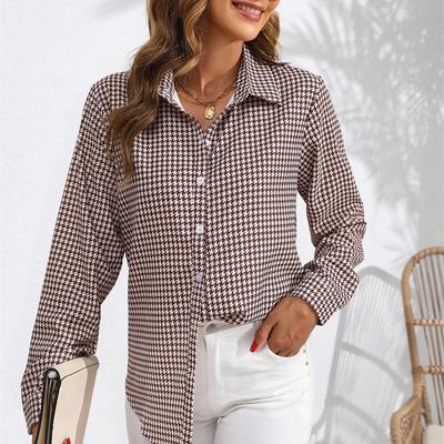 Women's Clothing Printed Tops for Spring Autumn Lapel Collars Plaid Blouse Ladies Loose Casual Long Sleeve Shirt