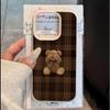 Cute Brown Plaid Bow Bear Pattern Phone Case For iPhone 17 Pro 16 15 14 13 12 14 Pro Max 16E X XR XS Max Plus Air Soft Cover