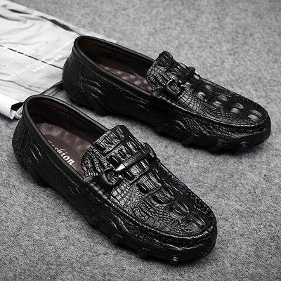 Crocodile Pattern Men Casual Footwear Genuine Leather Man Loafers Slip On Moccasins Outdoor Black Dress Shoes Luxury Drive Shoes