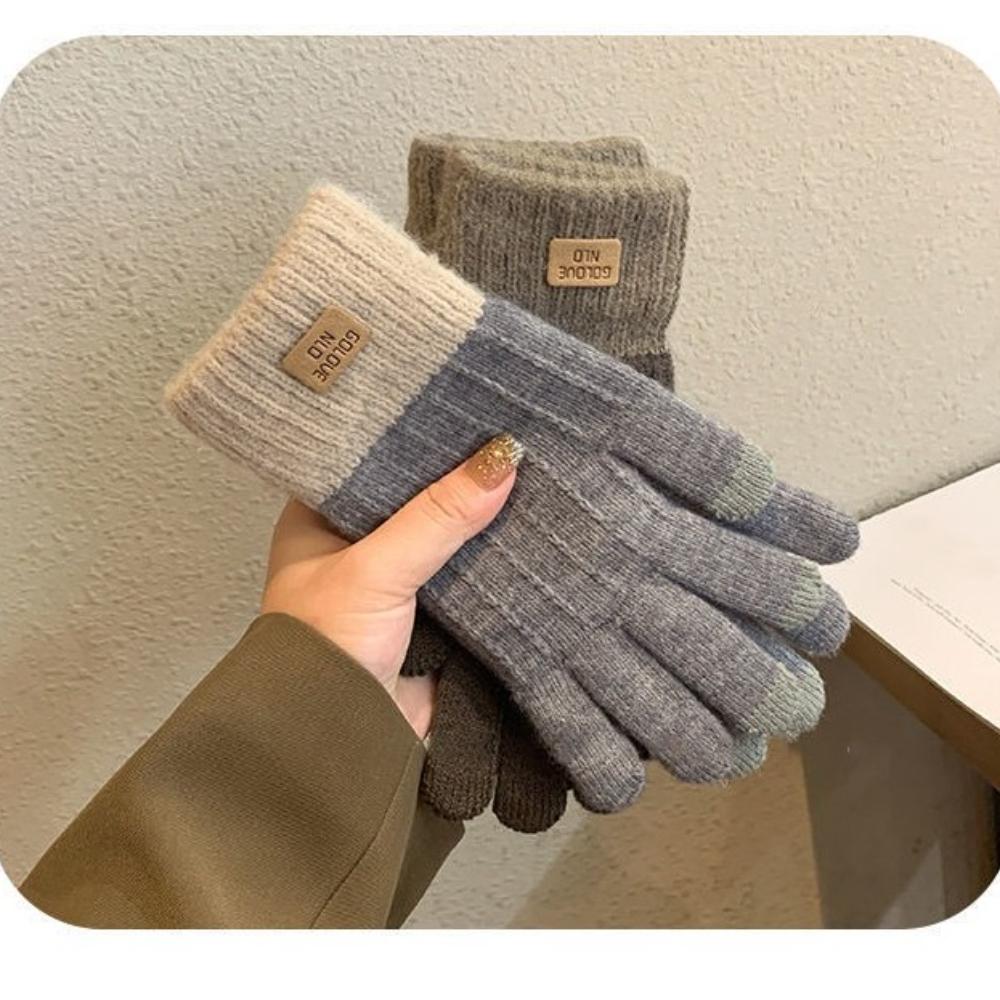Women's Winter Warm Knitted Yarn with Thick Velvet for Cycling Outdoor Versatile Gloves