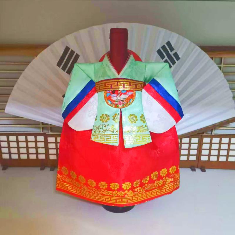 Korean Wine Bottle Cover Korean Folk Traditional Style Hanbok Fabric Red Wine Packaging Case Wine Cabinet Wine Dustproof Cover