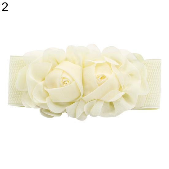 Women's Fashion Double Rose Flowers Elastic Stretch Waist Belt Wide Stretch Waistband
