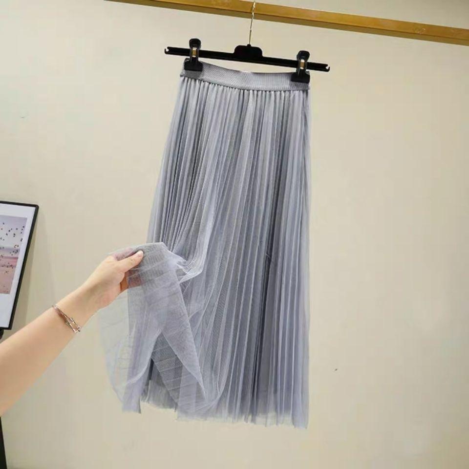 Elegant Women Tulle Skirt Korean Fashion Mesh White A Line Ladies Pleated Skirt Summer Chic High Waist Black Party