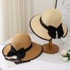 Holiday Straw Hat Women's Summer Big Brim Bow Sunscreen Sun Hat Beach Versatile Face Small Split Sun Hat