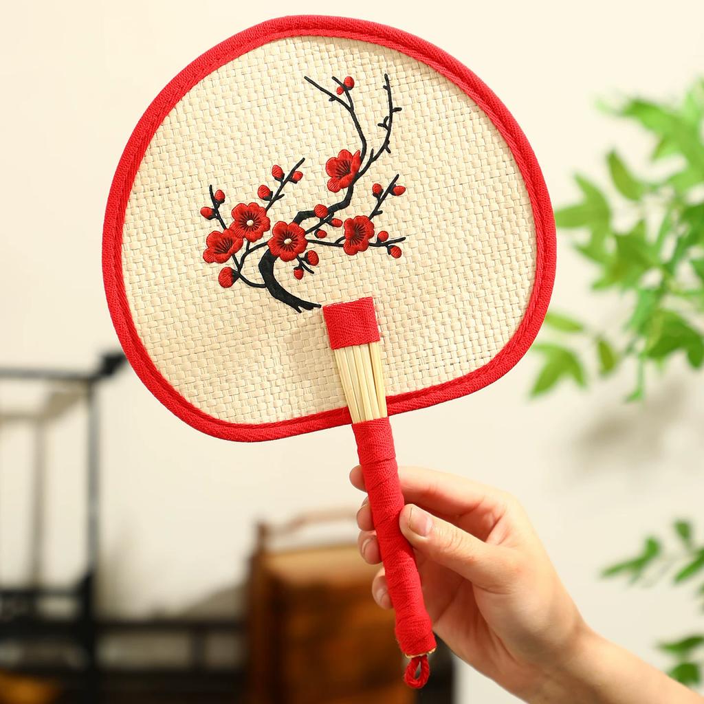 Embroidered Fan Patch, Large Palm Fan, Summer Handmade Straw Fan, Traditional Hand-Woven Household Fan, Children's Mosquito-Repelling Sunflower Fan