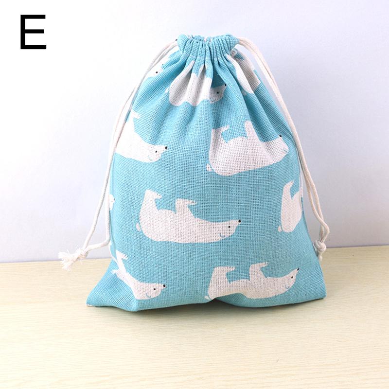 Cotton Linen Fabric Pouch Drawstring Bag Cute Animal Plant Print Kids Travel Cloth Storage Bag Makeup Case Xmas Gift Bag