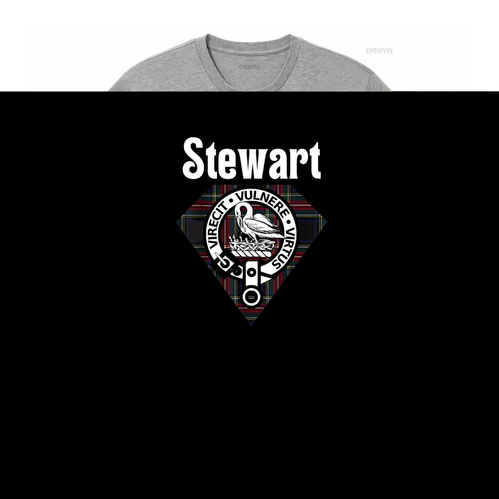 Stewart Clan Scottish Name Coat Of Arms Black Tartan T Shirt Vintage Washed Slightly Breathable Casual Graphic Stylish Vintage