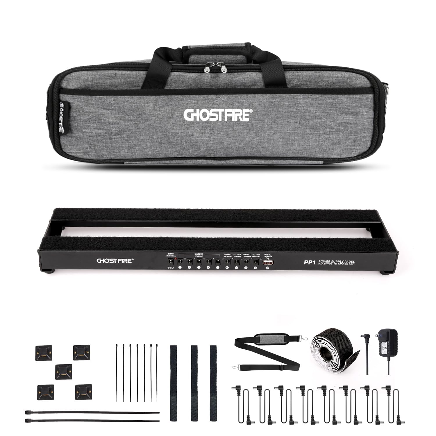 

GHOSTFIRE Effects Board with Built-in Power Supply, Aluminum Alloy Guitar Pedal Board with Carrying Bag, Lightweight, 19 x 5.1 inches, 1.5 lbs (PP1)