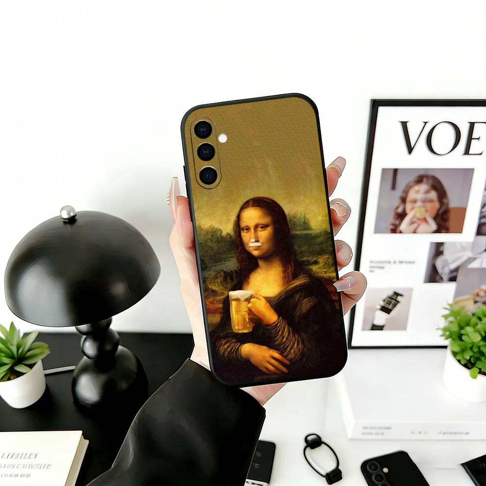 Humorous M-Mona L-Lisa Art Phone Case For Samsung Galaxy A73,A72,A71,A70,A53,A52,A51,Soft Silicone Black Cover
