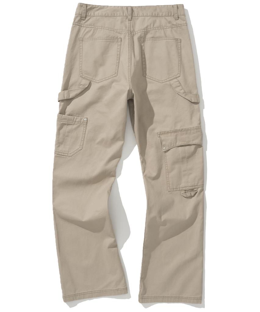 NOT4NERD Double Knee Carpenter Flare Fit Cotton Pants - Beige