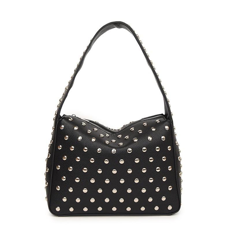 

Hot Girl Style Rivet Motorcycle Bag Women s Retro Large-capacity All-matching Commuter Armpit Shoulder чёрный