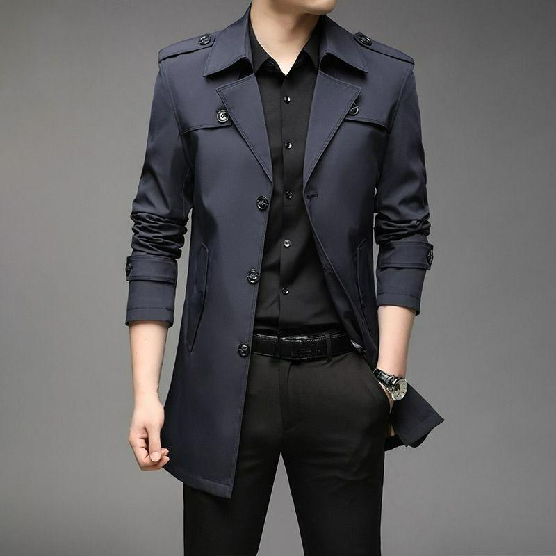 Spring and Autumn Windbreaker Jacket Men's Mid-length Men's Middle-aged Business Casual Suit One-piece