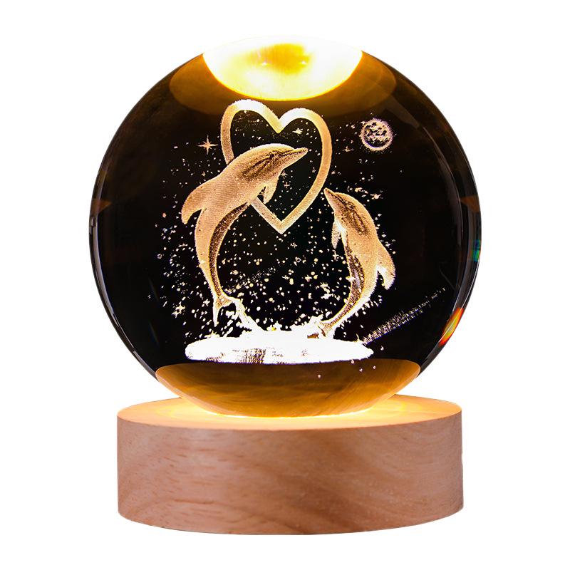 3D Starry Sky Crystal Ball Night Light with Solid Wood Base - Luminous Desktop Ornament & Birthday Gift