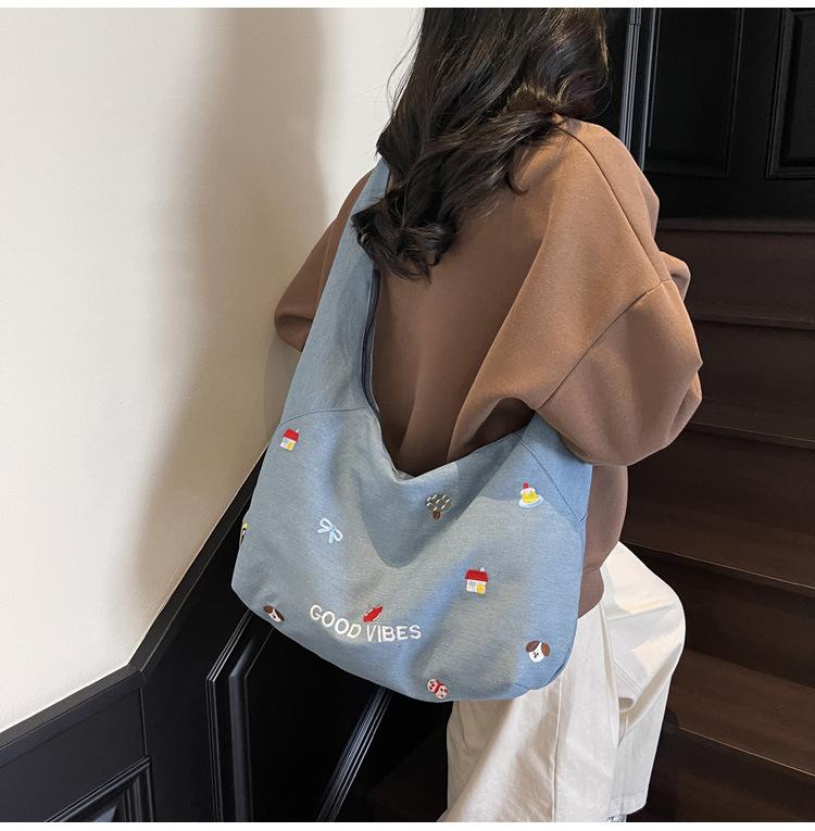 New Casual Crossbody Denim Canvas Bag Women's Large-capacity Shoulder Tote Bag Large Capacity Canvas Tote Bag