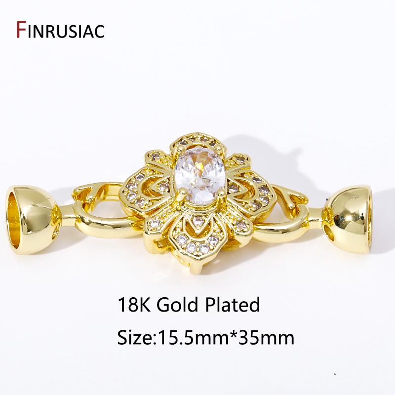 

18K Gold Plated Brass Pearl Clasps Hooks,Inlaid Zircon Flower Shape Fastener Connectors For DIY Jewelry Making Supplies