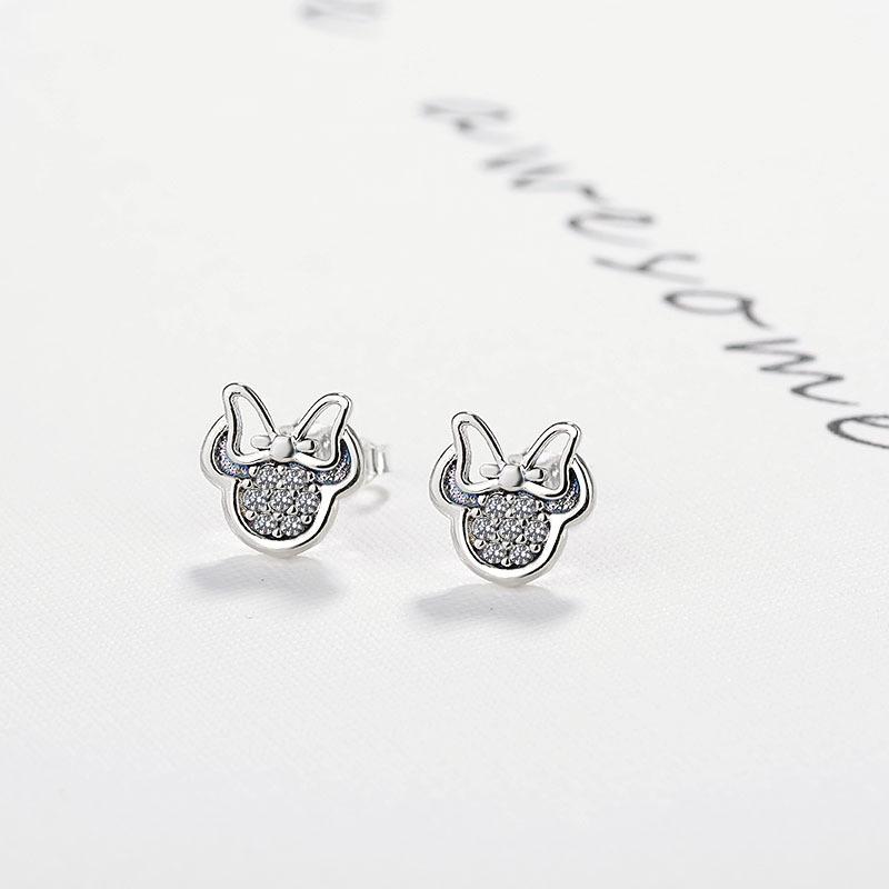 Fashion Silver Color Cute Stud Earrings for Girls Jewelry White Sparkling Minni Earrings