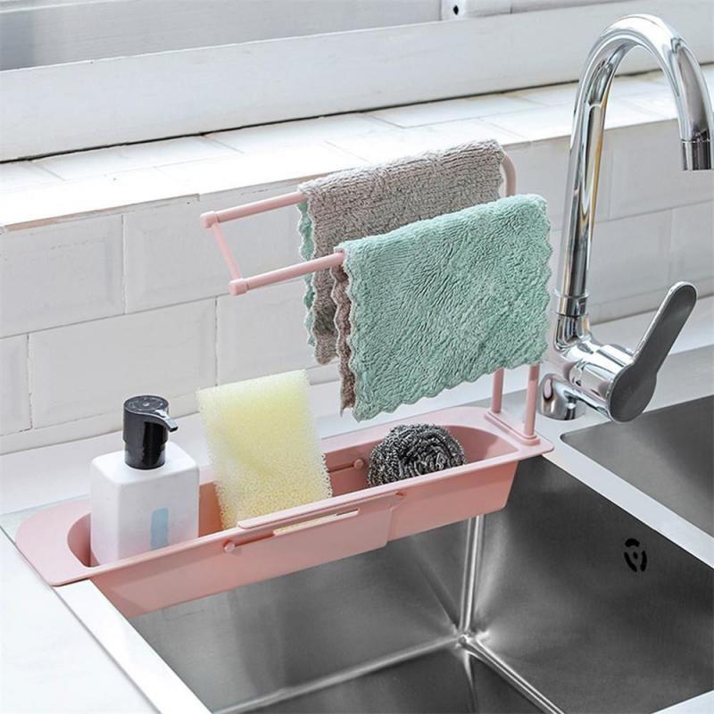 Expandable Telescopic Sink Rack Holder With Adjustable Storage For Kitchen Essentials