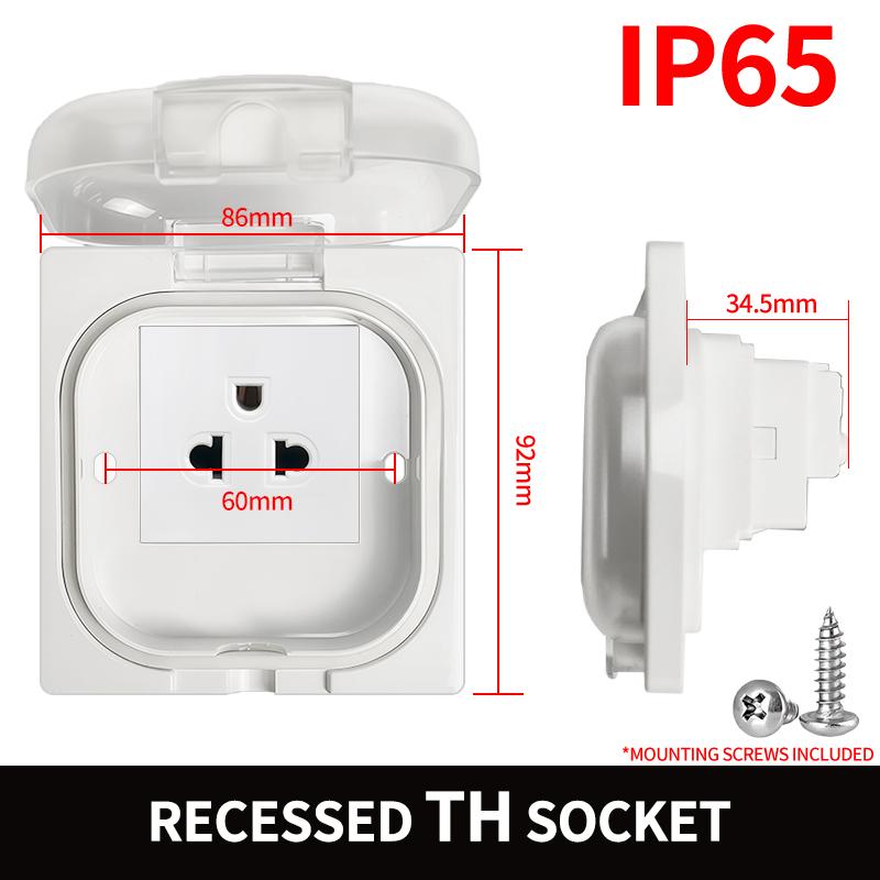 IP65 Waterproof Outdoor Socket, 16A High Power Wall Plate, 250V US/Thai Style 10A Receptacle, Bathroom & Weatherproof Electrical