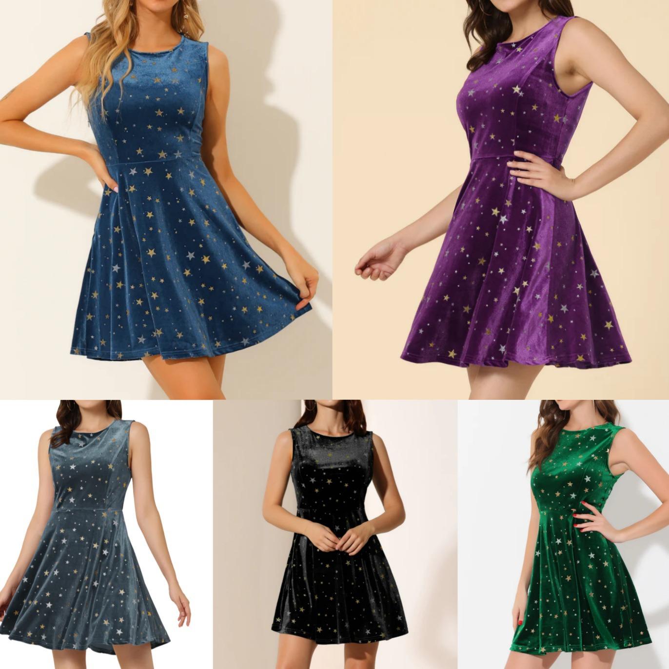 

Золотистая бархатная юбка с круглым вырезом без рукавов, короткая юбка свободного кроя S серебряный серый