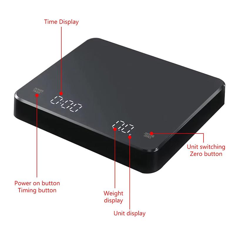 Digital Coffee Scale with Timer LED Screen Espresso 3kg 0.1g Digital Scale High Precision Kitchen Cooking Measures Scales