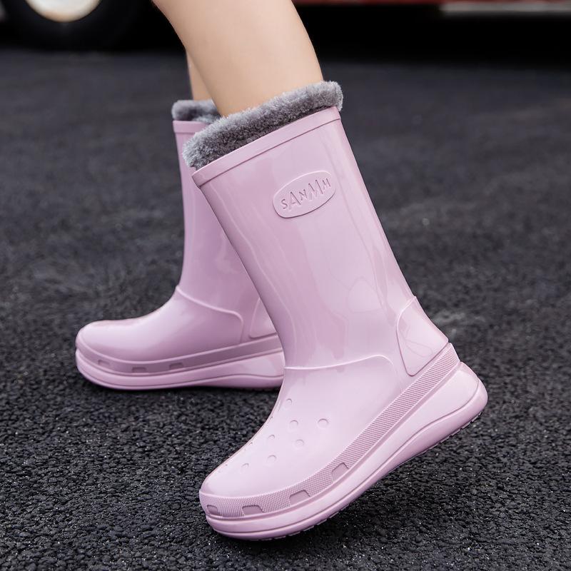 Rain Boots Simple Medium Tube Rain Shoes Women's Thickened Bottom Non-slip Water Shoes High Tube Water Boots Fashion Rubber Shoes Women