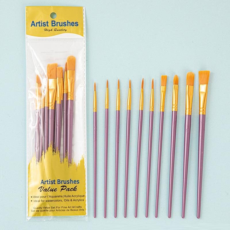 Zestaw 10 sztuk Wielofunkcyjny Pędzel do Akwareli Plastikowy Trzonek Artystyczne Malowanie Akwarela Gwasz Pędzel Olejny Włosie Nylonowe Haczyk Linia Pędzel Olejny