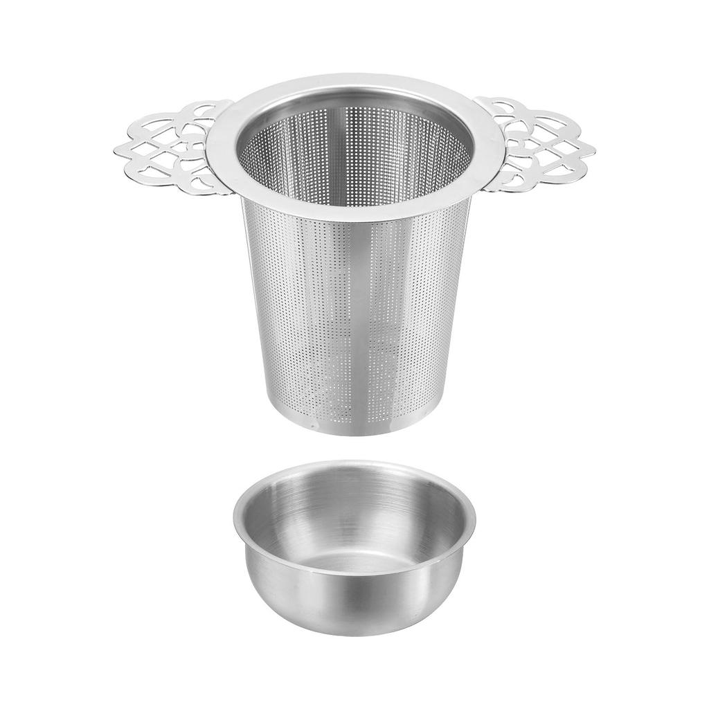 Uxcell 1 Piece Tea Infuser Filter with Handle, Drip Bowl, Stainless Steel Tea Strainer for Loose Leaf Tea, Silver