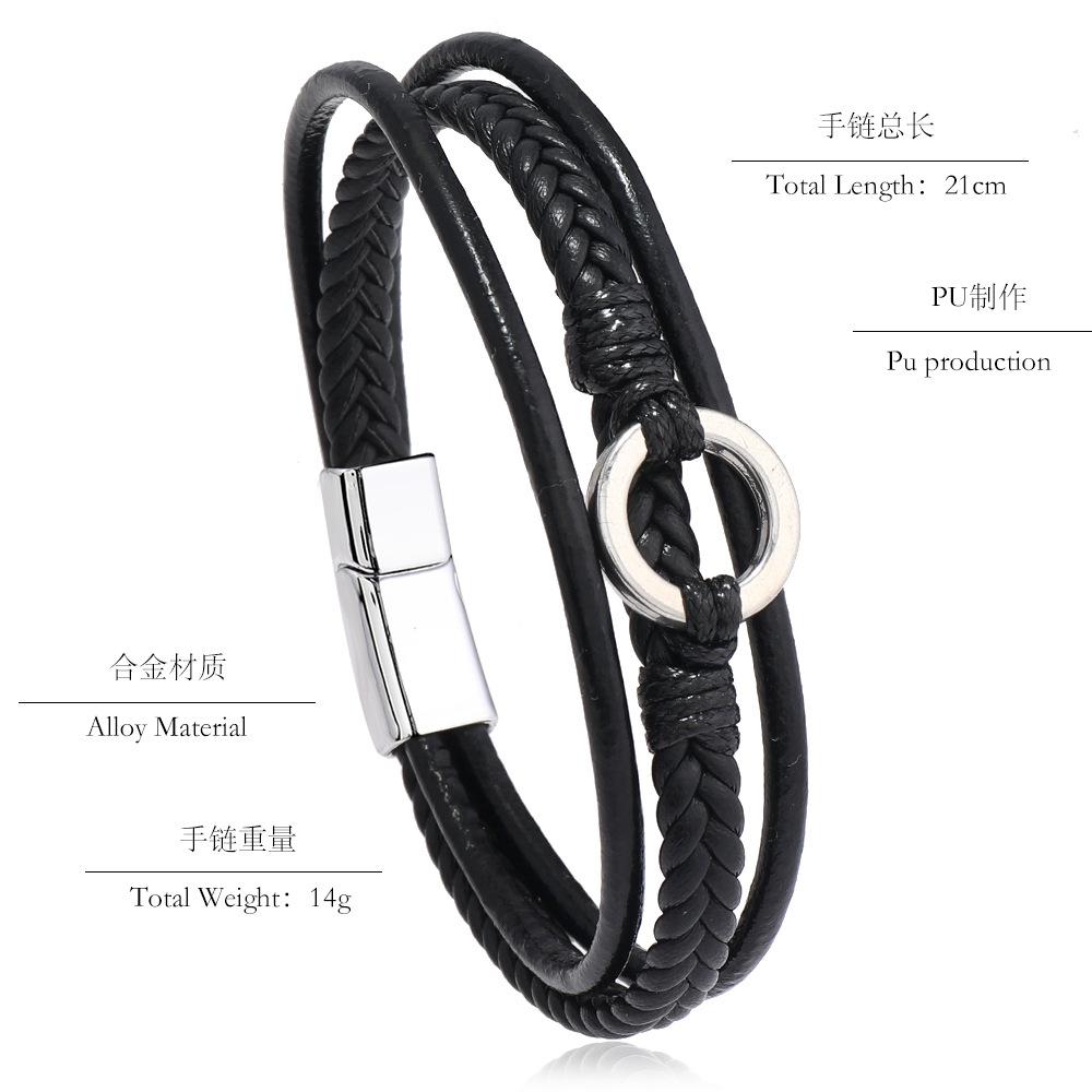 Multi Layer Braided Leather Bracelet With Magnetic Square Clasp Personalized Jewelry Accessory