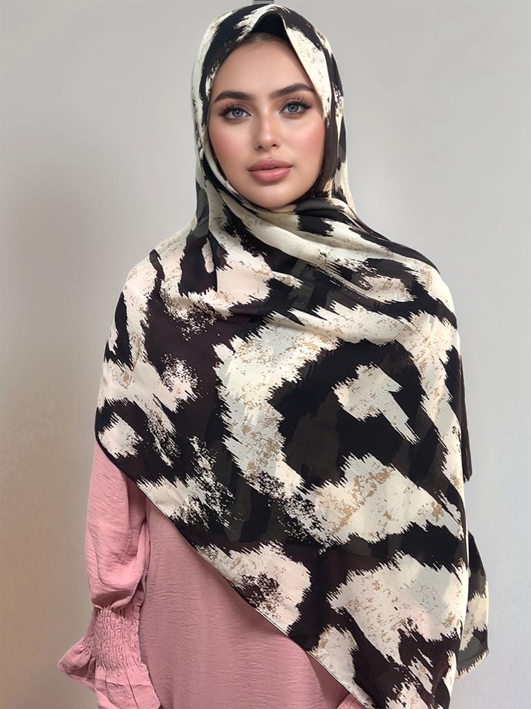 Leopard Snake Print Hijab Muslim Women Chiffon Scarf Breathable Malaysian Headscarf Wraps Shawls Tudung Bawal
