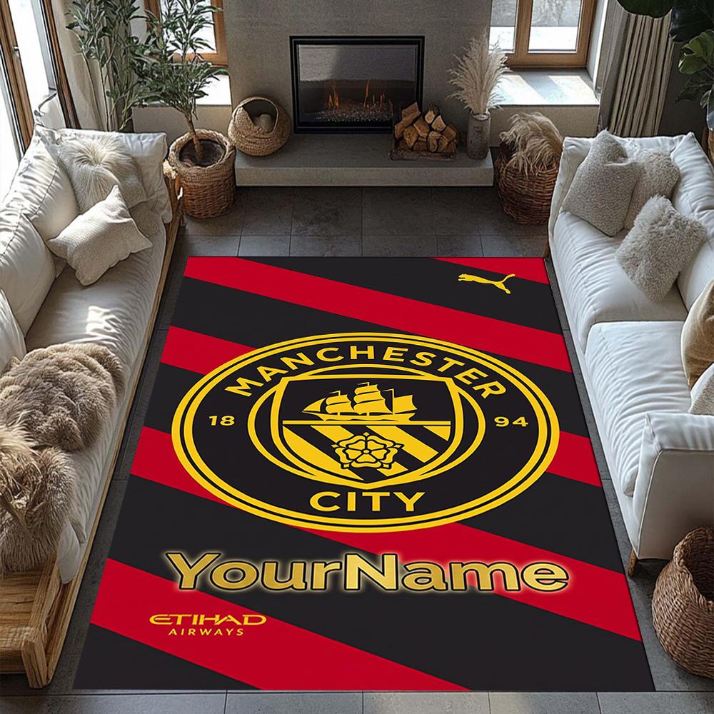 Manchester City Personalized Text Area Rug Perfect for Balcony Playrooms Study Room Kitchen Antislip Carpet Decorate Offices Gift for Festivals