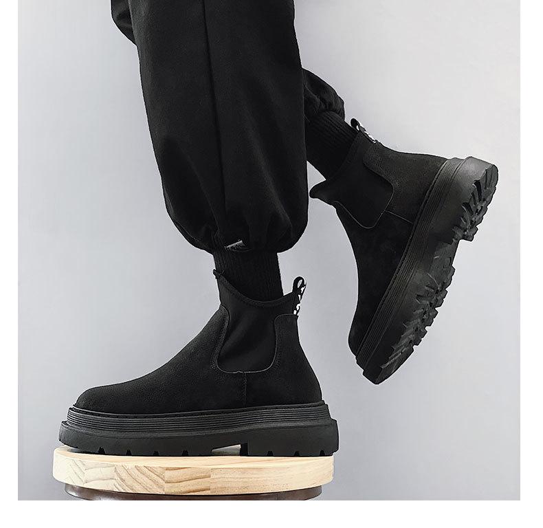 2025 Black Leather Men's High-Top Martin Boots: Trendy British Style Motorcycle Chelsea Boots