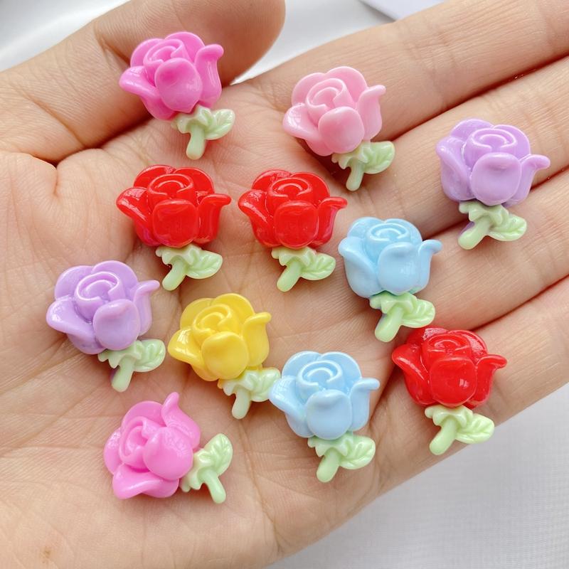 10Pcs New Cute Resin Cartoon Rose Series Flat Back Parts Embellishments For Hair Bows Accessories